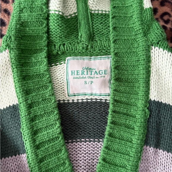 Urban Heritage Green and Gray Striped V-Neck Sweater - Picture 4 of 6